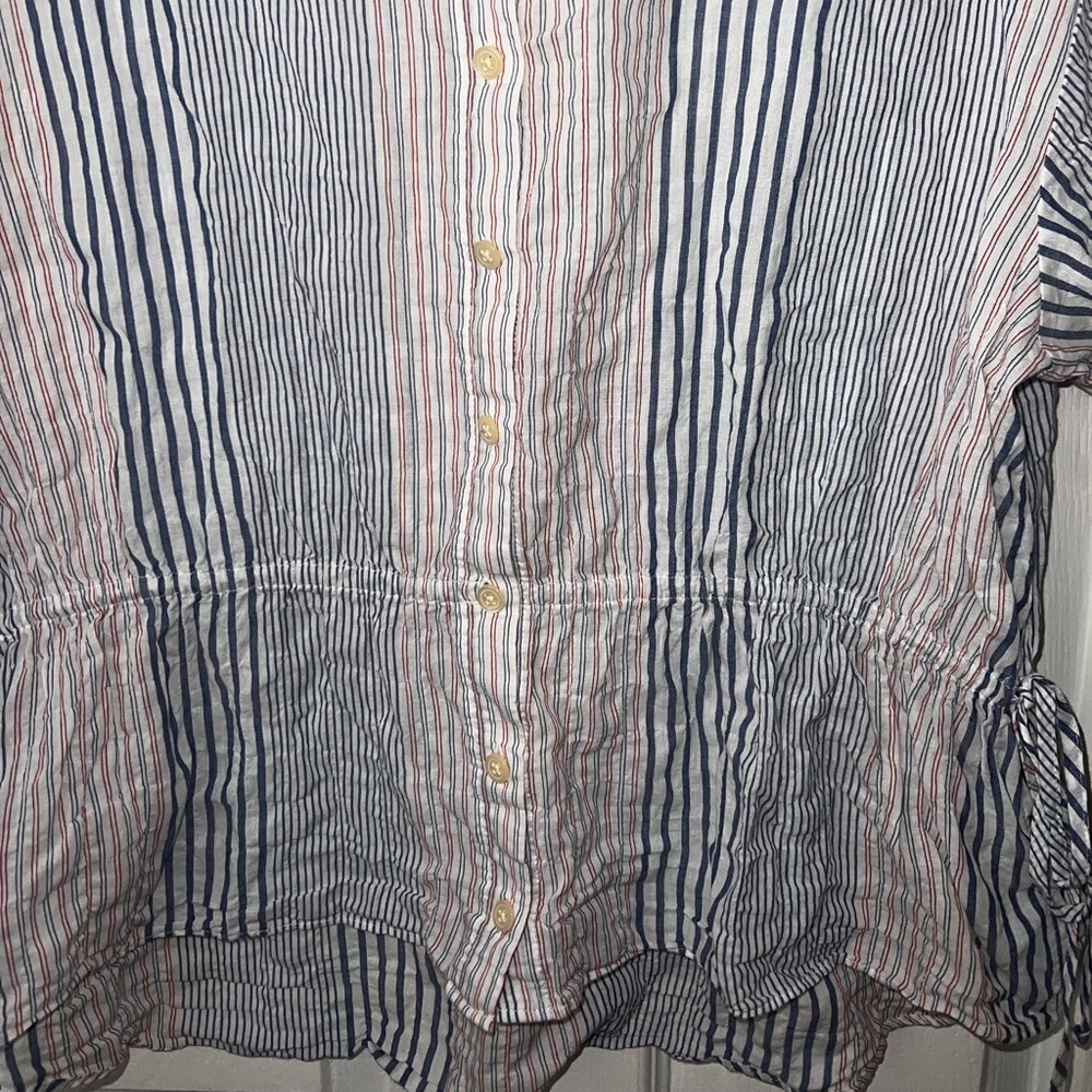 Madewell Stripe Drawstring Side Button Down Top S… - image 3